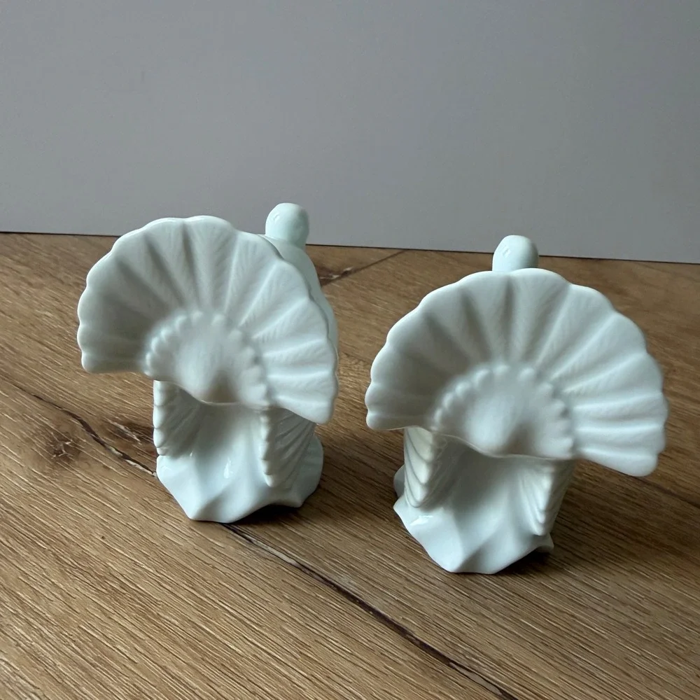 Haviland Limoges France White Porcelain Turkey Figurines Set of 2 Thanksgiving
